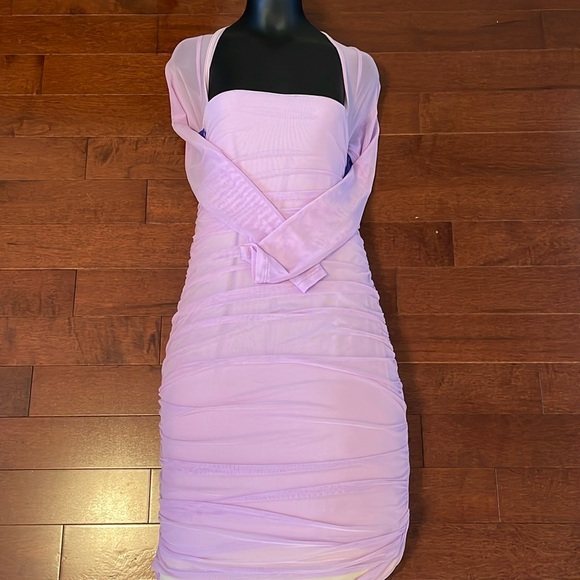 Dresses & Skirts - Room Service NWT lilac dress long sleeves mesh square neck SZ L